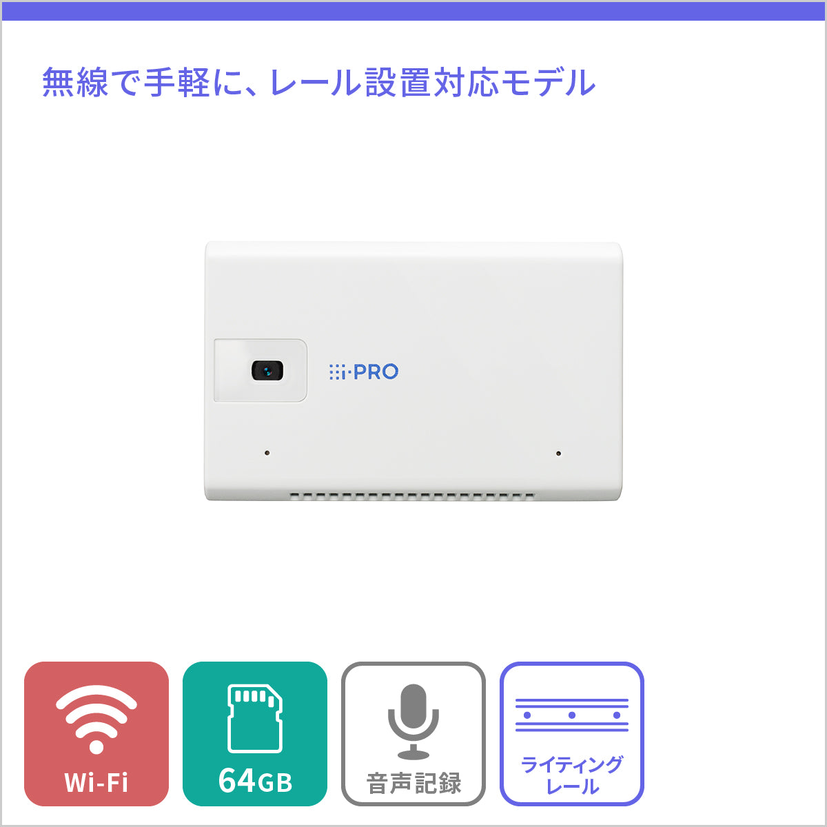 [i-PRO mini] デザイン性に優れた小型無線カメラ(白) + i-PRO Remo.永年ライセンス - 屋内用 - 64GB ライティングレール用