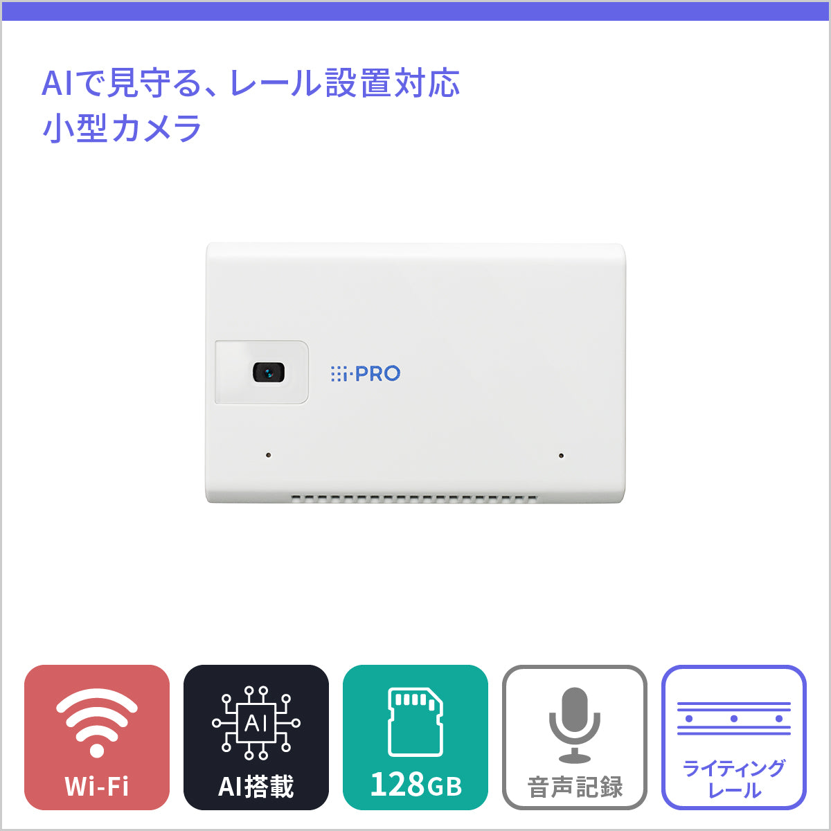 [i-PRO mini AI] デザイン性に優れた小型無線カメラ + i-PRO Remo.永年ライセンス - 屋内用 - 128GB ライティングレール用